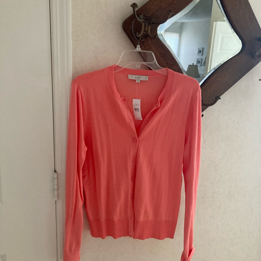 LOFT Coral Button-Up Cardigan